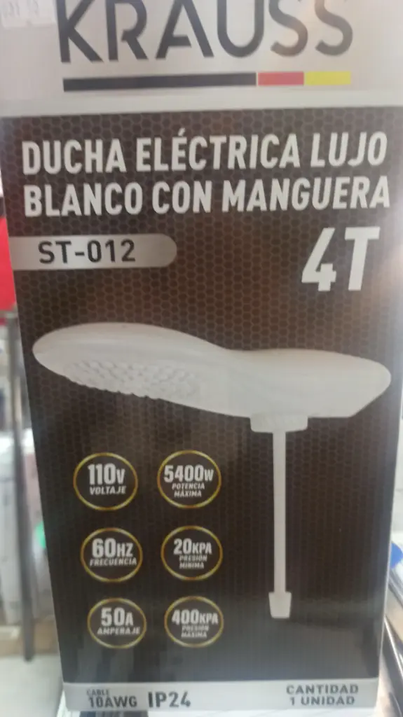 DUCHA ELECTRICA LUJO BLANCO 4T 110V C/MANGUERA ST012 KRAUSS