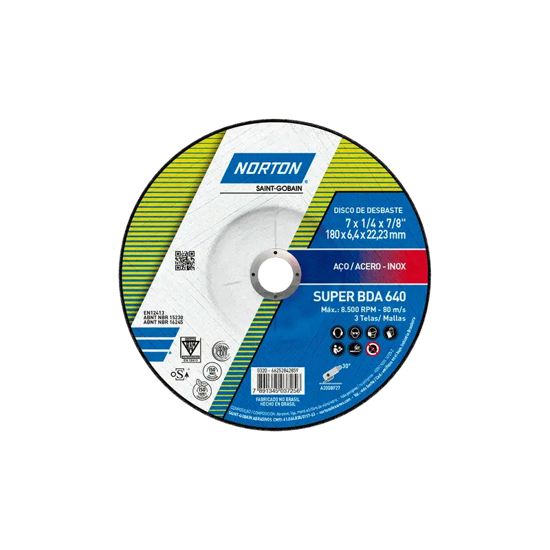 NORTON 7 x 1/4 x 7/8 DISCO DESBASTE METAL CENTRO DEPRIMIDO